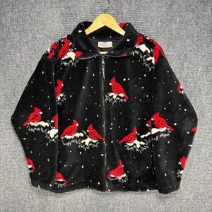 Black Mountain Outdoor Cardinal Fleece Jacket Black Red Bird Print Full Zip M